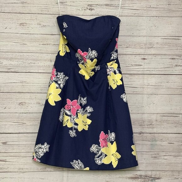 Lily Pulitzer Blue Floral Strapless Dress w Pockets S10 - Picture 1 of 6